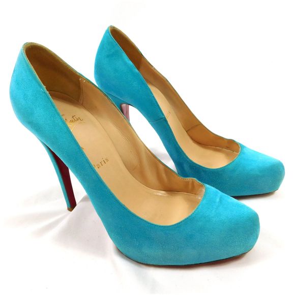 Christian Louboutin Rolando 120 Turquoise Suede Pumps - Picture 3 of 14